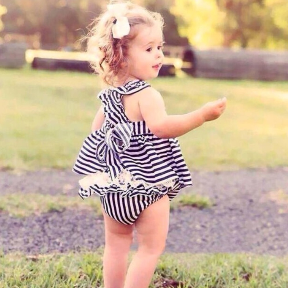 COMING SOON - striped baby girl tie back romper - Picture 2 of 2